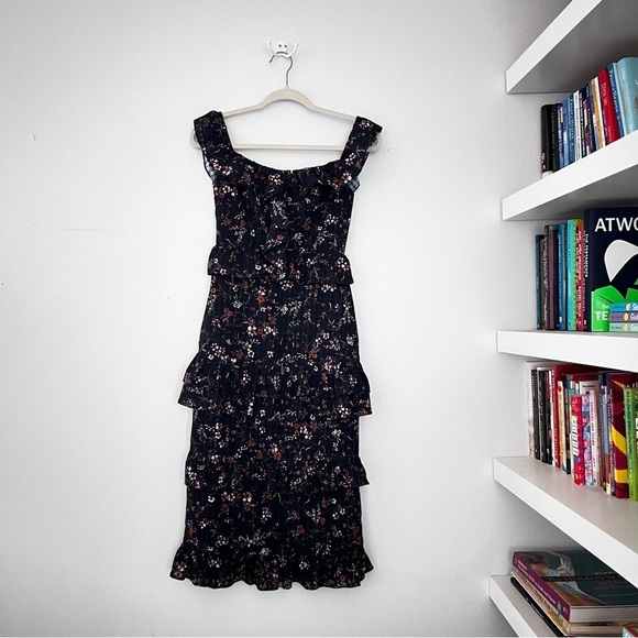 Tularosa REVOLVE Lily Floral gingham MIDI Ruffle Tiered Off Shoulder Dress XS - Picture 6 of 13